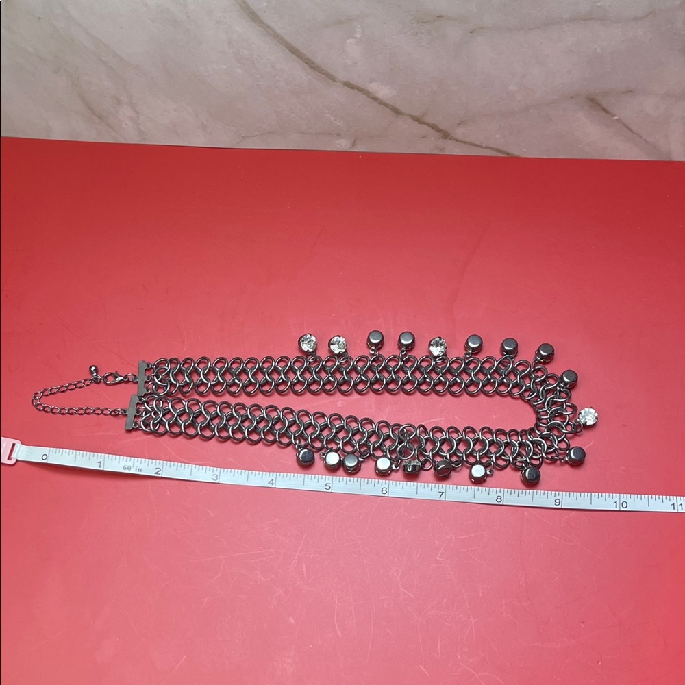 Gunmetal Chainmail and Rhinestone necklace - Picture 6 of 6